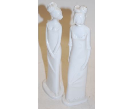 A pair of Spode blanc-de-chine figures of Henrietta and Emma, by Pauline Shone, tallest h. 28cm 