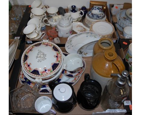 Three boxes of miscellaneous china and glassware to include Royal Doulton part dinner service in the Larchmont pattern, Doult