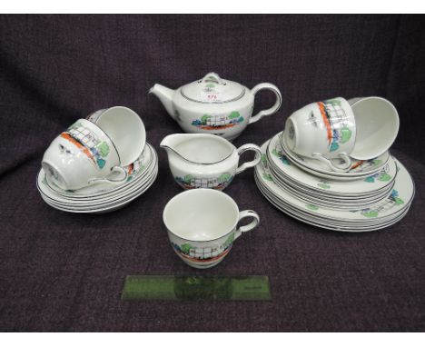 A mid 20th century pottery part tea and dinner service by Maddock, having Caravan Club pictorial decoration and monogrammed f