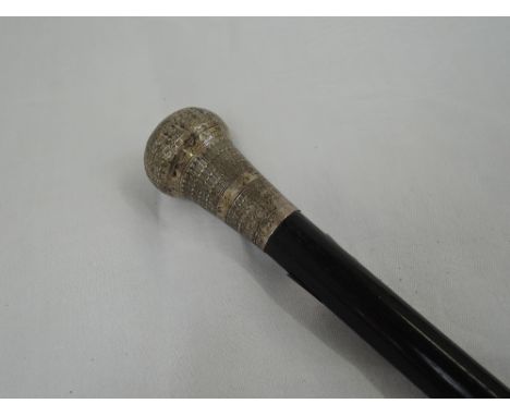 A gents ebony walking stick with HM silver knop, hallmarks worn