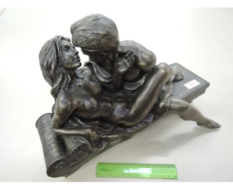 A modern bronzed resin sculpture modelled as lovers, signed R cameron
