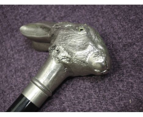 A modern walking stick with handle modelled as a hare's head