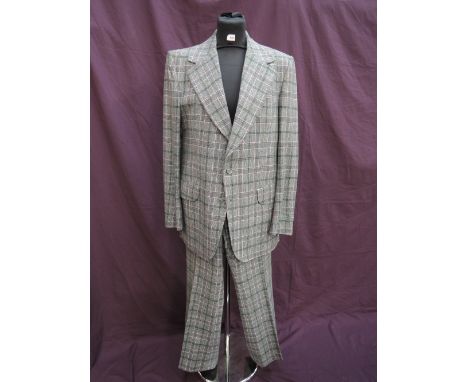 A gents 1980's two piece wool suit by Christian Dior Monsieur in grey, pink and white check,  size 40