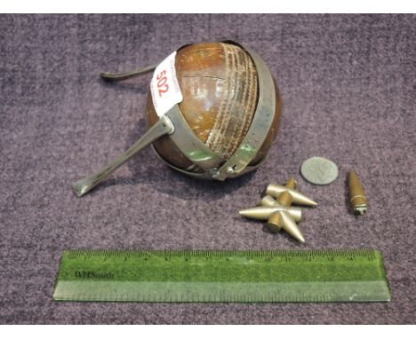 A Victorian commemorative cricket ball in white metal mount, engraved Compania  CCV, HMS 'Repulse' 'Opal' and 'Amythist' Janu