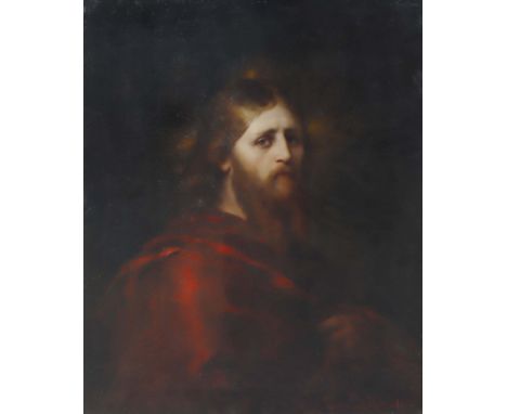 FERDINAND KELLER  Karlsruhe 1842 - 1922 Baden-Baden: Christus. Brustbildnis im Dreiviertelprofil. Oel auf Leinwand 1887. Nich