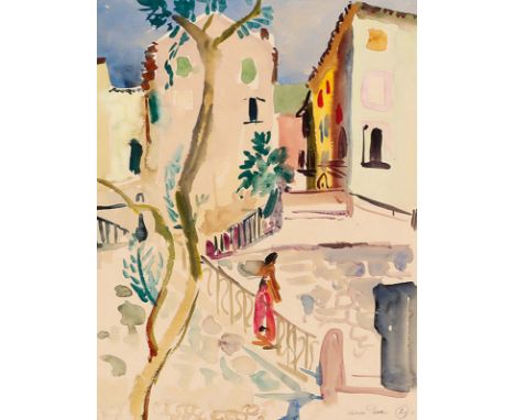 EBERHARD SCHLOTTER  Hildesheim 1921 - 2014 Altéa, Alicante: „Treppenterrasse, Italien“. Häuser in südlicher Landschaft. Aquar