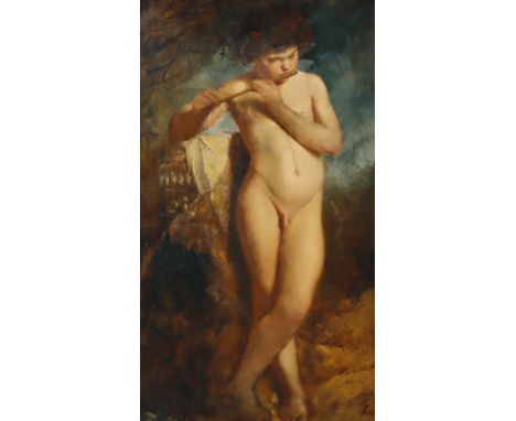 ANSELM FEUERBACH  Speyer 1829 - 1880 Venedig: Satyr, die Flöte spielend. Oel auf Leinwand um 1857. J. Ecker, Anselm Feuerbach