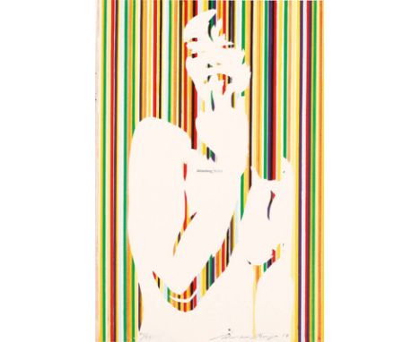 WERNER BERGES  Cloppenburg/Niedersachsen 1941 - 2017 Schallstadt/Baden: Frau vor Streifen. Farboffsetlithographie aus den Col