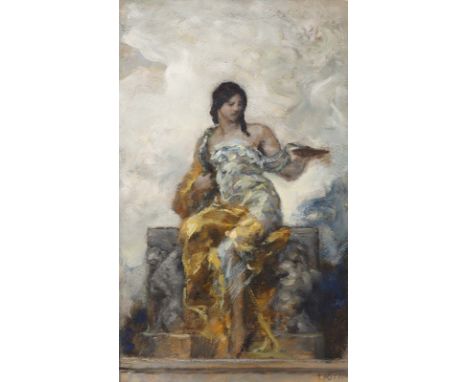 FERDINAND KELLER  Karlsruhe 1842 - 1922 Baden-Baden: Allegorie der medizinischen Fakultät. Auf einem Thron sitzende weibliche