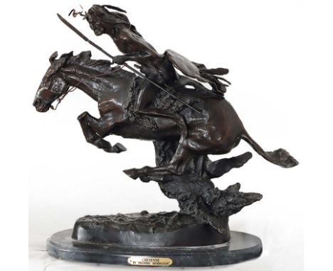 FREDERIC REMINGTON, auch SACKRIDER REMINGTON  Canton/New York 1861 - 1909 Ridgefield Connecticut: Cheyenne. Bronze mit braune