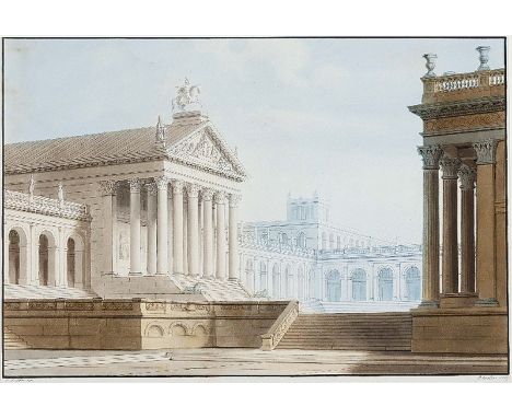 FRIEDRICH CHRISTIAN BEUTHER  Kleeburg /Elsaß 1774 -1856 Kassel: Forum. Stellenweise aquarellierte Aquatintaradierung in Braun