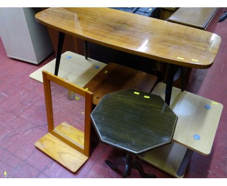 Small retro style tapered leg coffee table, a small square occasional table and an octagonal small tripod table etc