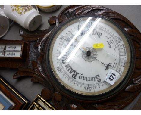 Vintage oak framed barometer with thermometer (damaged)