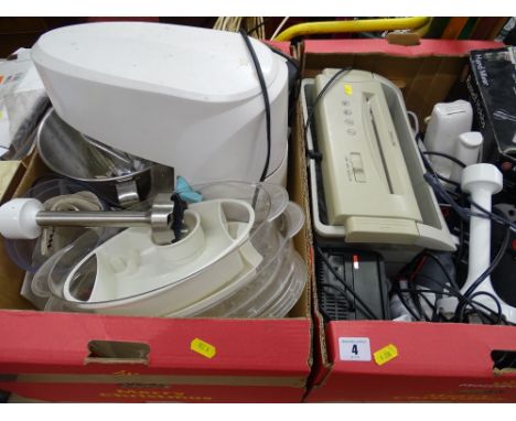 Two boxes containing vintage food mixer/processor, office shredder and other electrical kitchen items E/T