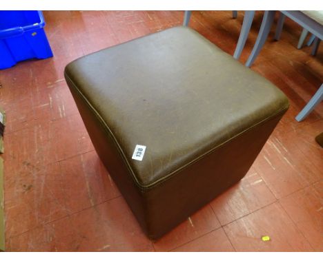 Faux brown leather square pouffe