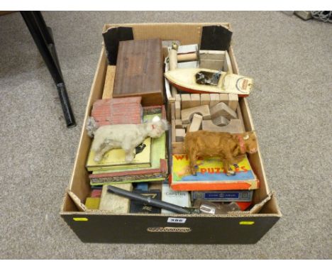 Box of vintage toys and games
