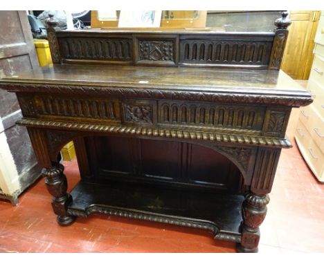 Polished wood hall table with railback and lower shelf