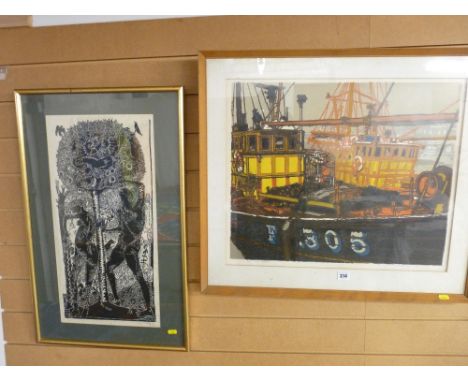 H J JACKSON limited edition (17/50) lithograph - Fish Wharf and limited edition (21/40) woodcut print - Adam and Eve