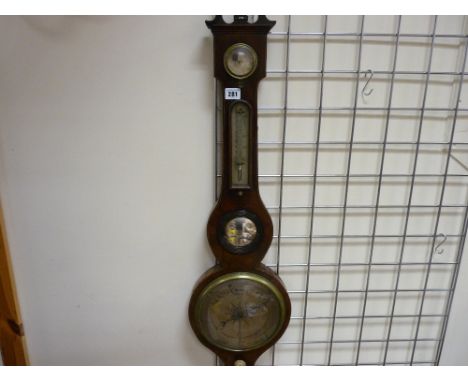 Mahogany encased banjo barometer with silvered dial, scrolled pediment and silvered subsidiary dials by Rivotta, Chester (for