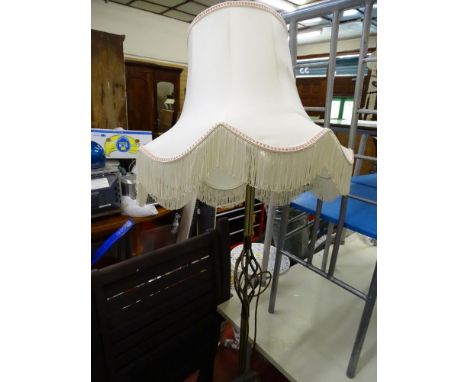 Brass effect standard lamp and shade E/T