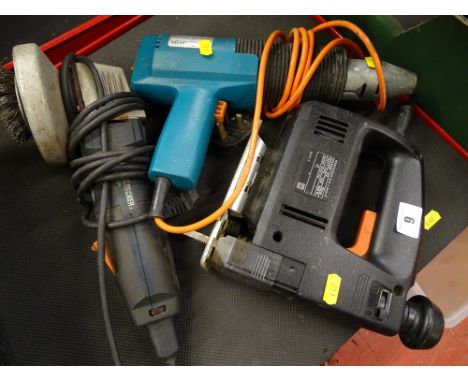 Black & Decker KG11 hand held grinder, Black & Decker BD538 SE jigsaw and a Black & Decker hot air gun E/T