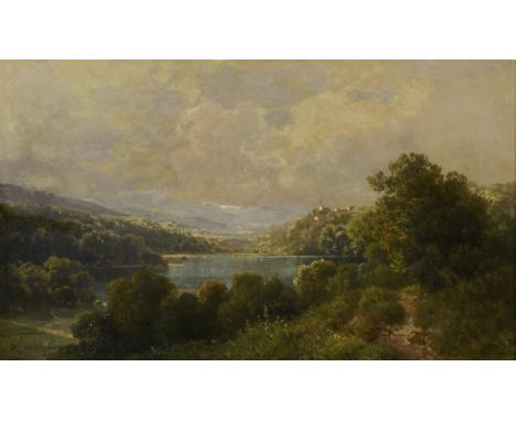                     SCHÖNBERGER,             Alfred von(*1845 Graz)    Ansicht Bleder See/Slowenien    Öl/Leinwand.        Li