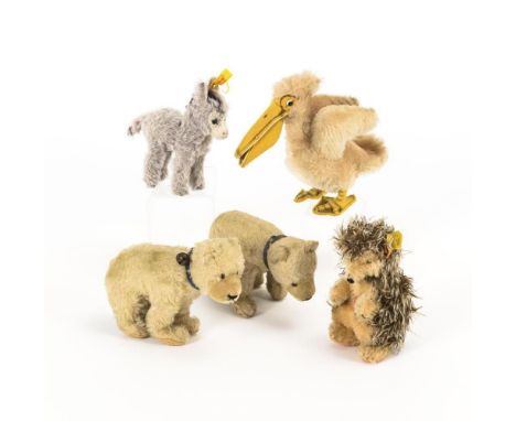 5 Plüschtiere    Steiff.        3x mit Knopf und Fähnchen.        Unterschiedliches Alter.                    Mohairplüsch, F