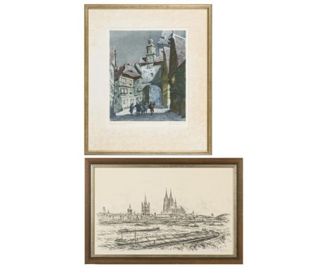             2 Werke: Ansicht von Rothenburg und Köln    Je mit Bleistiftsignatur.                Gerahmt &amp; hinter Glas   