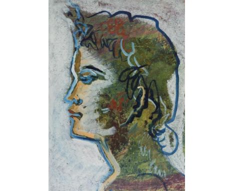                     BILDNISMALER 20. JAHRHUNDERT,     Portrait im Profil    Mischtechnik.        Undeutlich signiert.        