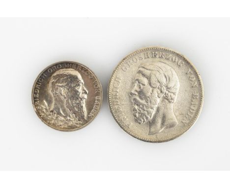 2x Baden                        5 Mark "Friedrich Grosherzog von Baden"1876. / 2 Mark "Friedrich Grosherzog von Baden", 1902,