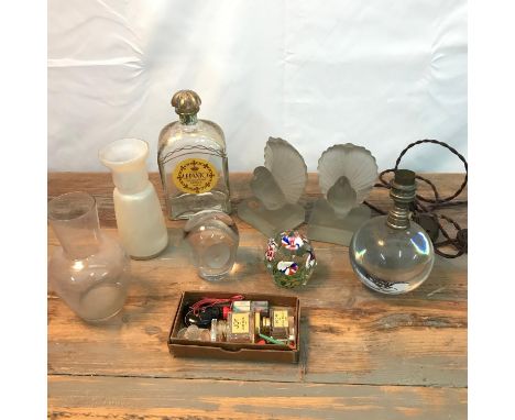 A Lot of antique and vintage art glass to include an antique Bohemian facet cut paperweight, Antique heavy glass sphere table