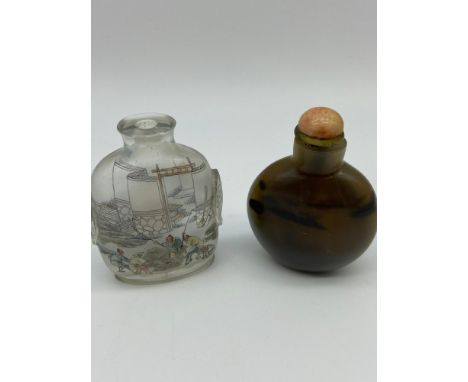 A 19th century / early 20th century jade snuff/ perfume bottle together with a 20th century glass hand painted snuff/ perfume