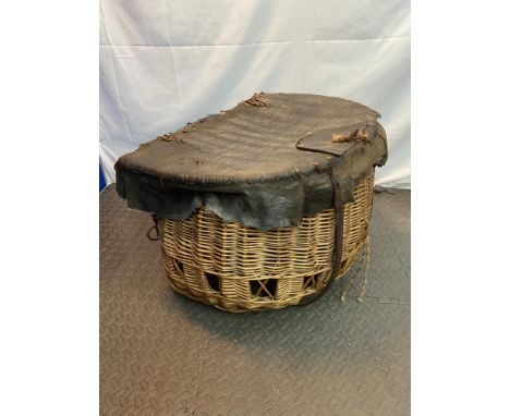 Antique Scottish fish wife basket. An old washing basin together with a hand weaved fish carry basket. Also includes hand car