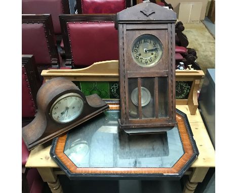 Antique bevel edge mirror, Antique wall clock and mantle clock. 