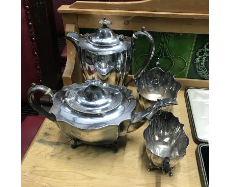 A Four piece antique E.P Tea/ coffee service. Engraved to the front of the tea pot 'A Parting gift to REV. J.R and  Mrs Dey f