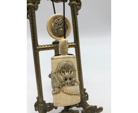 A Meiji period Japanese Inro detailed with carved mice, Small Mouse netsuke and carved mouse token. 