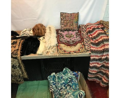 A Collection of old and vintage fashion items to include a pair of Liberty of London retro curtains, Hand woven African style