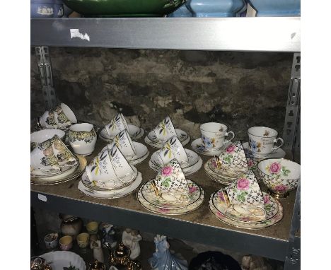 A Shelf of collectables tea sets to include names such as Royal Stafford, Colclough &amp; Clare. 