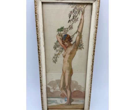 A Lovely example of a pencil sketch watercolour depicting an Art Nouveau period nude lady figure. Signed R. Stuart 1933. Fram