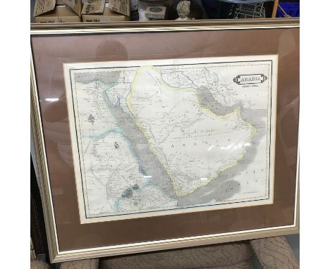 A Vintage framed map of Arabia with the adjacent countries of Egypt &amp; Nubia. Frame measures 59X70CM 