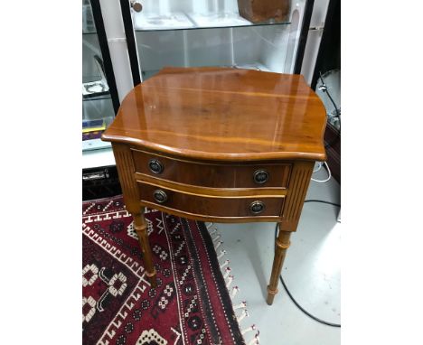 A reproduction yew wood two drawer lamp table [64 x 55 x 55cm] 