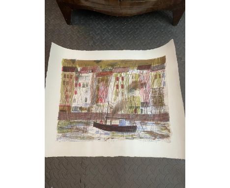 Large fishing boat lithograph. Unsigned. [51x64cm] 