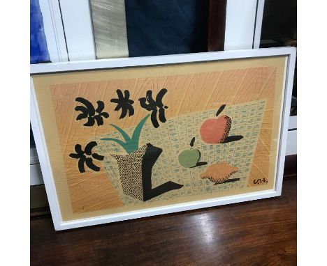 David Hockney Two Apples & One Lemon & Four Flowers Lithograph unsigned print. This was conceived as a print to be produced b