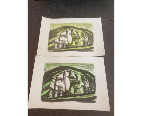 ANNE REDPATH 1895-1965two lithograph print titled 'Corsican Village' [29.5x43cm] 