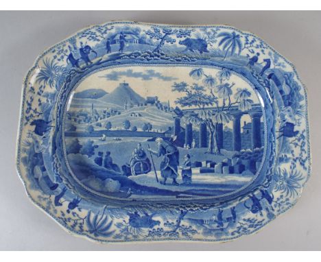 A Small Spode Blue and White Meat Dish. Caramanian Series Circa 1815. Impressed Mark Spode A and Printed C. 25 and 21.5cm Dia