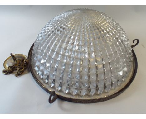 A Faceted Circular Glass Ceiling Light Shade. The Glass Marked Holophane 8426. 40cm Diameter. 