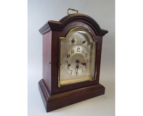 A Mahogany Cased German Bracket Clock with Brass Carrying Handle having Eight Day Chiming Movement. Subsidiary Dials for Chim