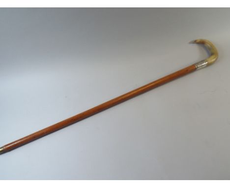 A Silver Mounted Horn Handled Walking Stick Monogrammed BFN. 89cm Long 