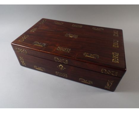 A Late 19th Century Mother of Pearl Inlaid Rosewood Writing Slope, 40x25x12cm