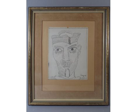 Francis Newton Souza (1924-2002) a Framed Ink Sketch of Bearded Gent. Signed and Dated 54. 22x30.5cm